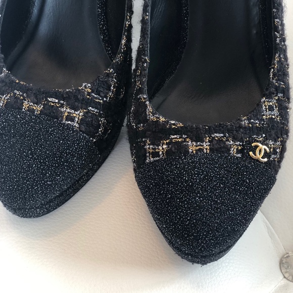 CHANEL Cap Toe Tweed Platform Slingback - Picture 4 of 13